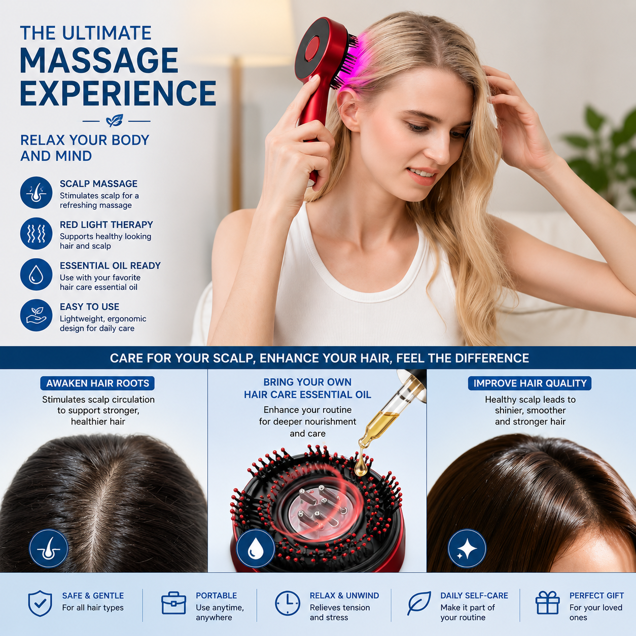 3-in-1 Red Light Therapy Scalp Massager