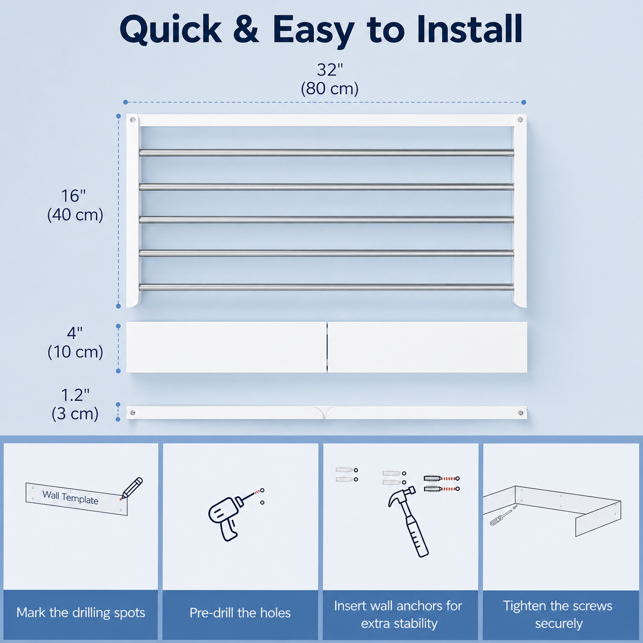 Space Saving Foldable Wall Mounted Drying Rack